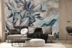 Fototapeta: Retro wzór z niebieskimi kwiatami lotosu