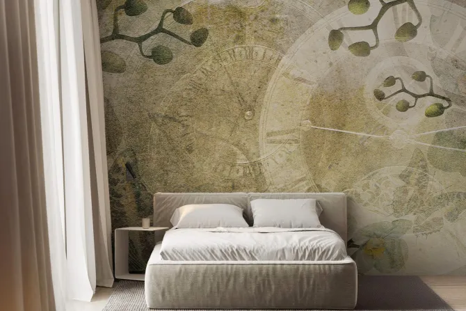 Fototapeta: Retro zegary wśród kwiatów storczyka