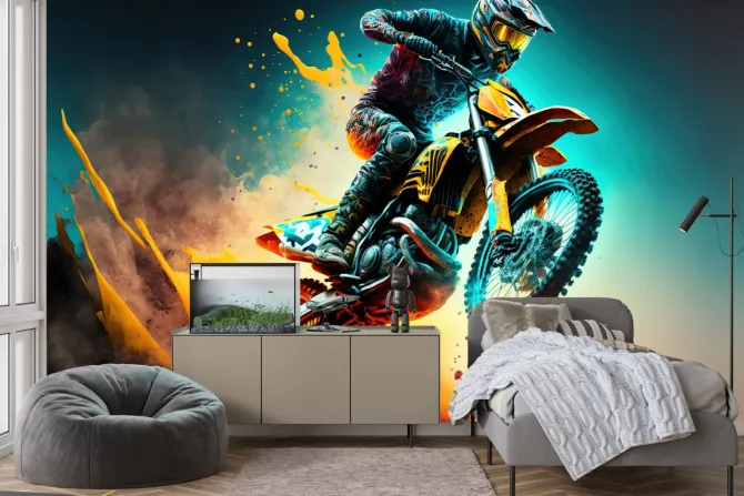 Fototapeta: Rider na motocyklu terenowym w locie