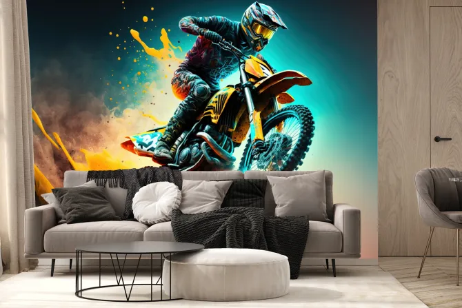 Fototapeta: Rider na motocyklu terenowym w locie