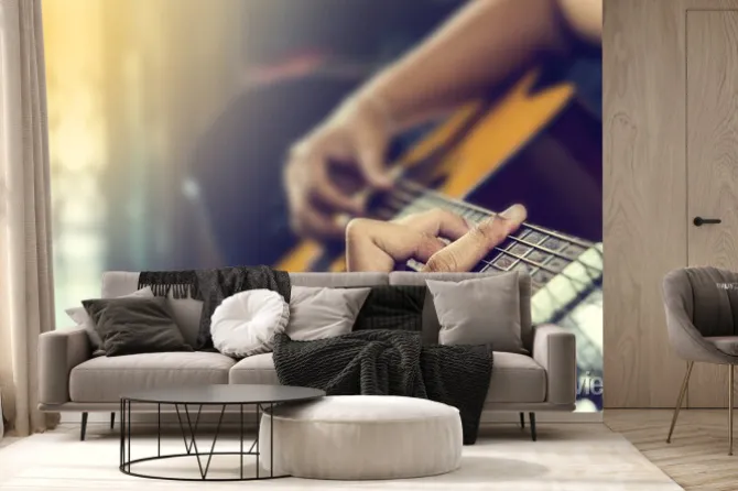 Fototapeta: Ręka człowieka na gitarze klasycznej