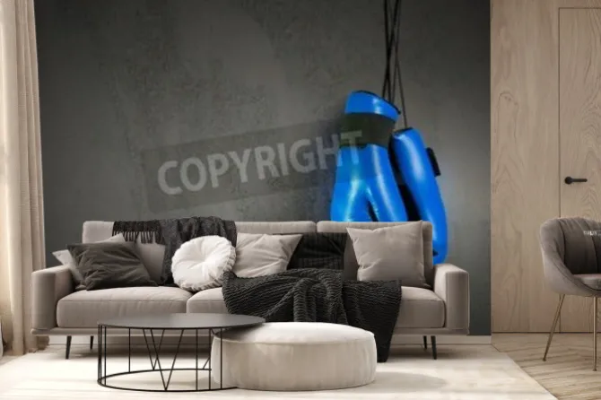 Fototapeta: Rękawice bokserskie wiszące na paznokciu na ścianie