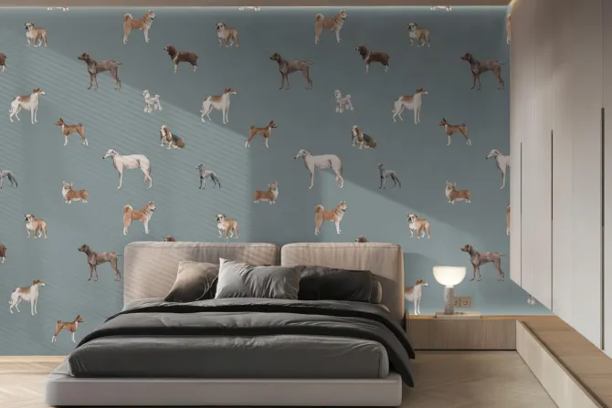 Fototapeta: Różnorodne psy na niebieskim tle