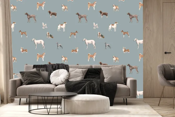 Fototapeta: Różnorodne psy na niebieskim tle