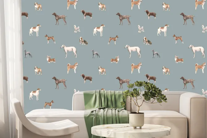 Fototapeta: Różnorodne psy na niebieskim tle