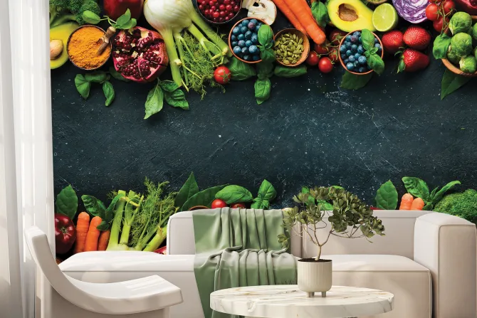 Fototapeta: Różnorodne warzywa i owoce z nasionami