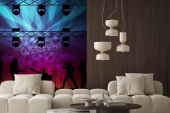 Fototapeta: Rock band vector background with neon lights and people