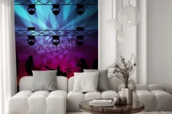 Fototapeta: Rock band vector background with neon lights and people