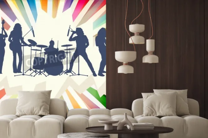 Fototapeta: Rock concert band silhouettes burst background vector