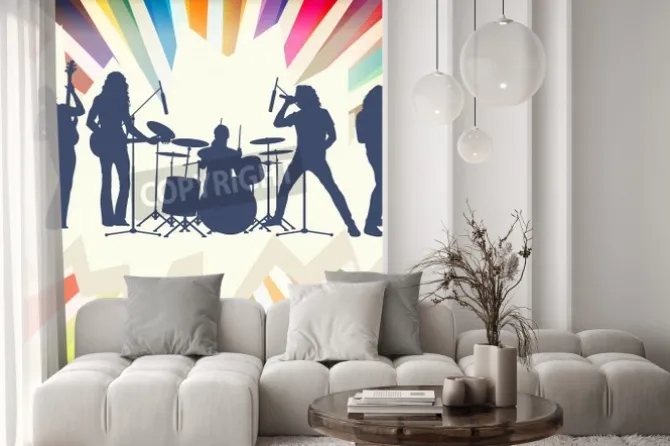 Fototapeta: Rock concert band silhouettes burst background vector