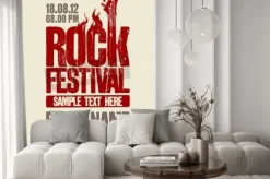 Fototapeta: Rock festival szablon z gitarą basową i miejsce na tekst.