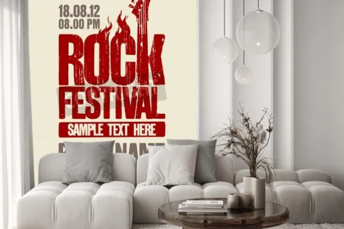 Fototapeta: Rock festival szablon z gitarą basową i miejsce na tekst.