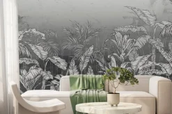 Fototapeta: Roślinność w tropikalnej dżungli w czerni i bieli