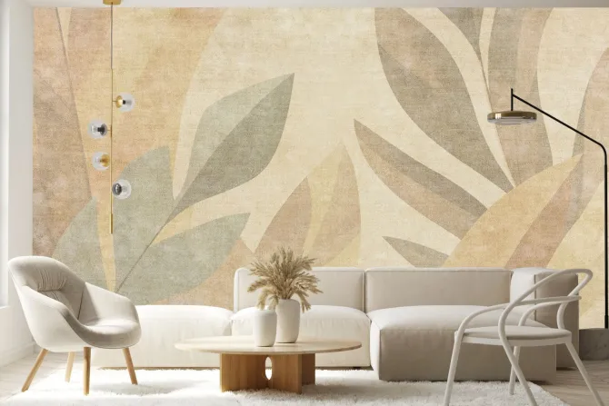 Fototapeta: Roślinny wzór liście na teksturowym tle