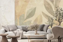 Fototapeta: Roślinny wzór liście na teksturowym tle