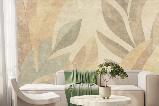 Fototapeta: Roślinny wzór liście na teksturowym tle