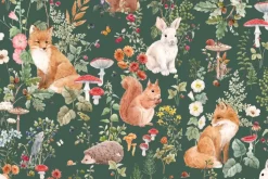 Fototapeta: Roślinny wzór z grzybami i lisami