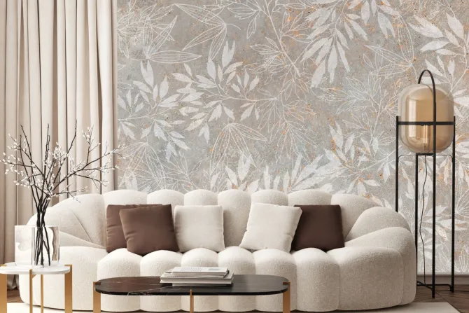 Fototapeta: Rośliny i liście na betonowym tle