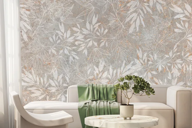 Fototapeta: Rośliny i liście na betonowym tle