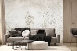 Fototapeta: Rośliny tropikalne na tle beżowo szarego betonu