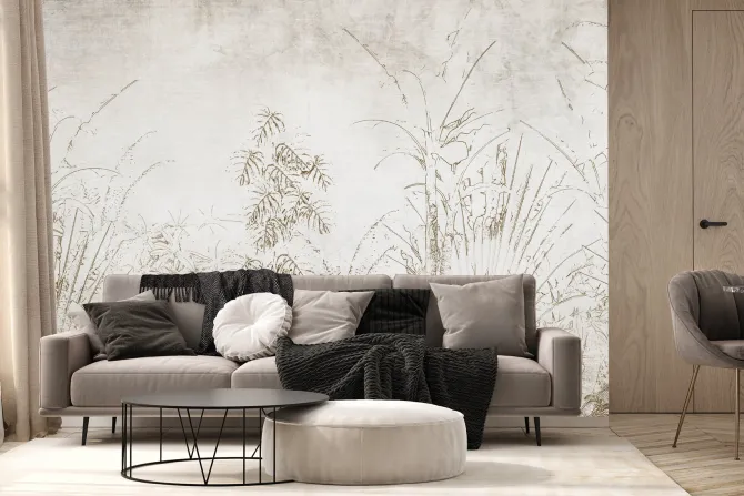 Fototapeta: Rośliny tropikalne na tle beżowo szarego betonu