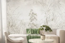 Fototapeta: Rośliny tropikalne na tle beżowo szarego betonu