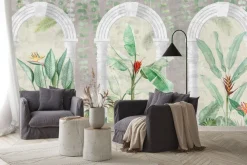 Fototapeta: Rośliny tropikalne na tle szarych kolumn