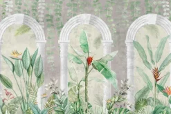 Fototapeta: Rośliny tropikalne na tle szarych kolumn