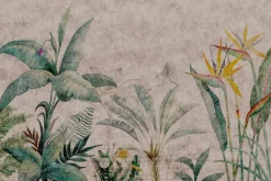 Fototapeta: Rośliny tropikalne i ptak botaniczny wzór na tle betonu