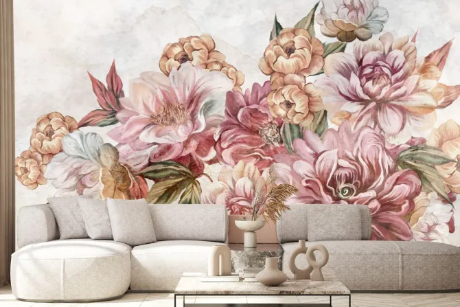 Fototapeta: Romantyczne kwiaty w stylu malunku nowoczesny wzór