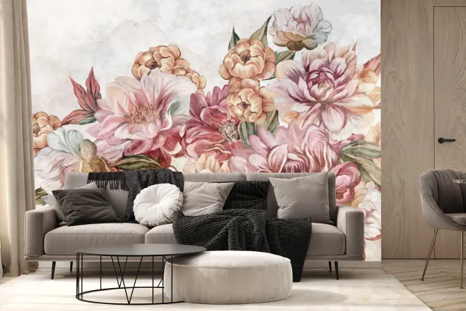 Fototapeta: Romantyczne kwiaty w stylu malunku nowoczesny wzór