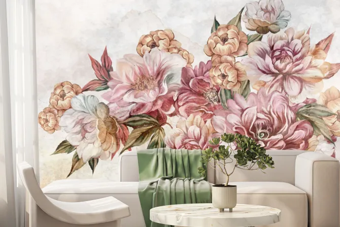 Fototapeta: Romantyczne kwiaty w stylu malunku nowoczesny wzór