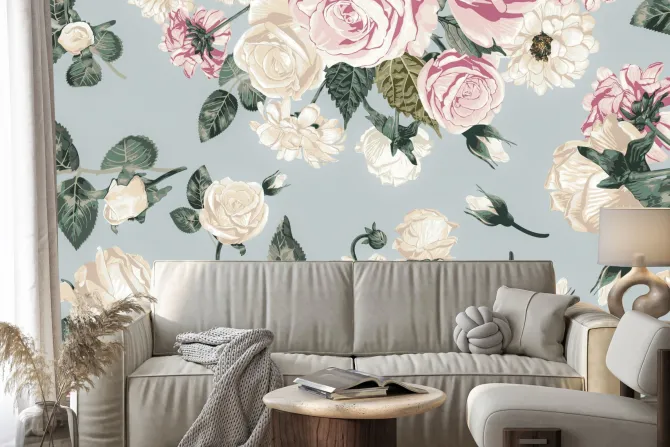 Fototapeta: Romantyczne różowe i beżowe kwiaty