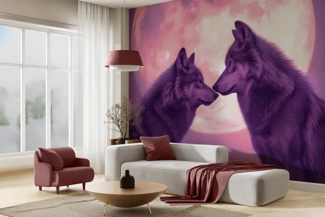 Fototapeta: Romantyczny obraz wilków przy pełni księżyca