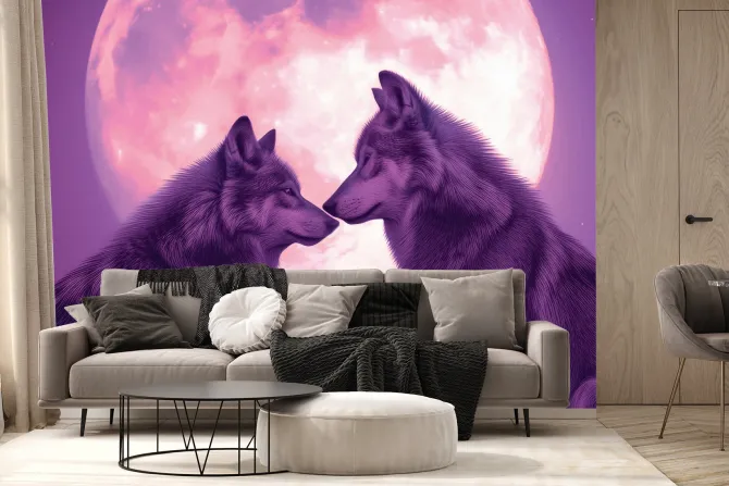 Fototapeta: Romantyczny obraz wilków przy pełni księżyca