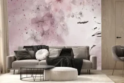 Fototapeta: Romantyczny portret kobiety otoczonej akwarelowymi kwiatami w