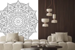 Fototapeta: Round mandala with floral pattern. black and white coloring page
