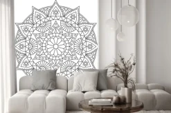 Fototapeta: Round mandala with floral pattern. black and white coloring page