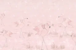 Fototapeta: Różowe flamingi na polanie z ważkami