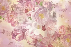 Fototapeta: Różowe kwiaty i motyle wzór w stylu malunku