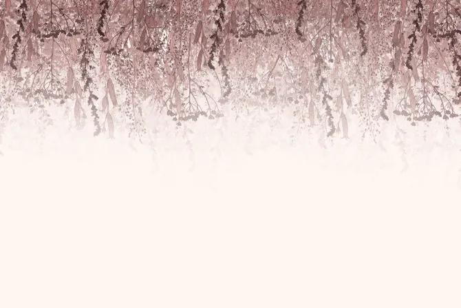 Fototapeta: Różowe kwiaty i zwisające rośliny na jasnym tle botaniczny motyw