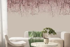 Fototapeta: Różowe kwiaty i zwisające rośliny na jasnym tle botaniczny motyw