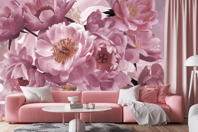 Fototapeta: Różowe kwiaty piwonie z bliska