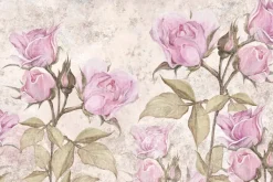 Fototapeta: Różowe kwiaty róże na tle z teksturą betonu