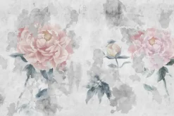 Fototapeta: Różowe kwiaty w stylu akwareli na szarym tle