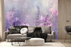 Fototapeta: Różowe kwiaty wśród lawendy na łące