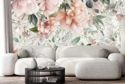 Fototapeta: Różowe kwiaty wśród zielonych liści