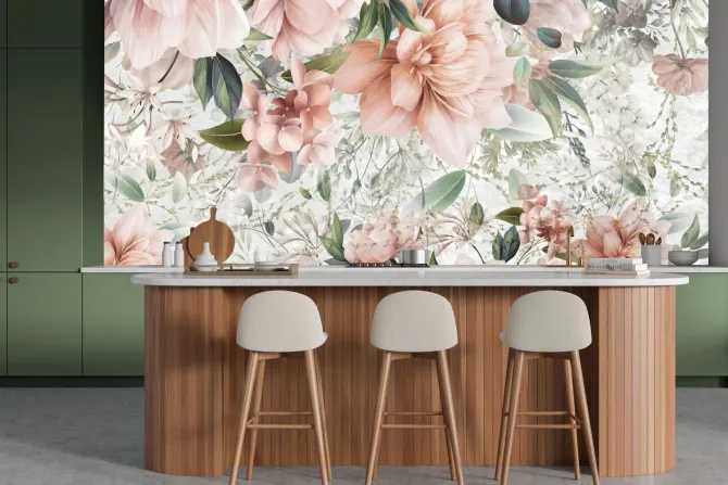 Fototapeta: Różowe kwiaty wśród zielonych liści