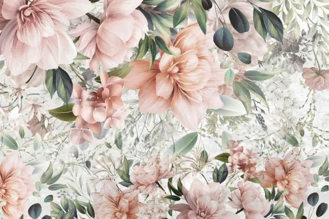 Fototapeta: Różowe kwiaty wśród zielonych liści