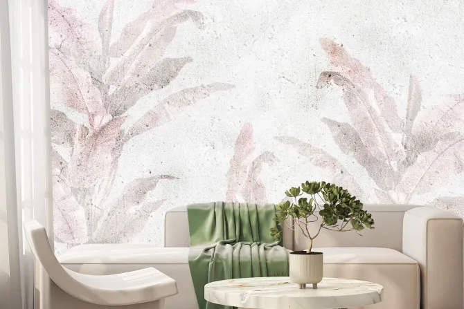 Fototapeta: Różowe liście palm na betonie